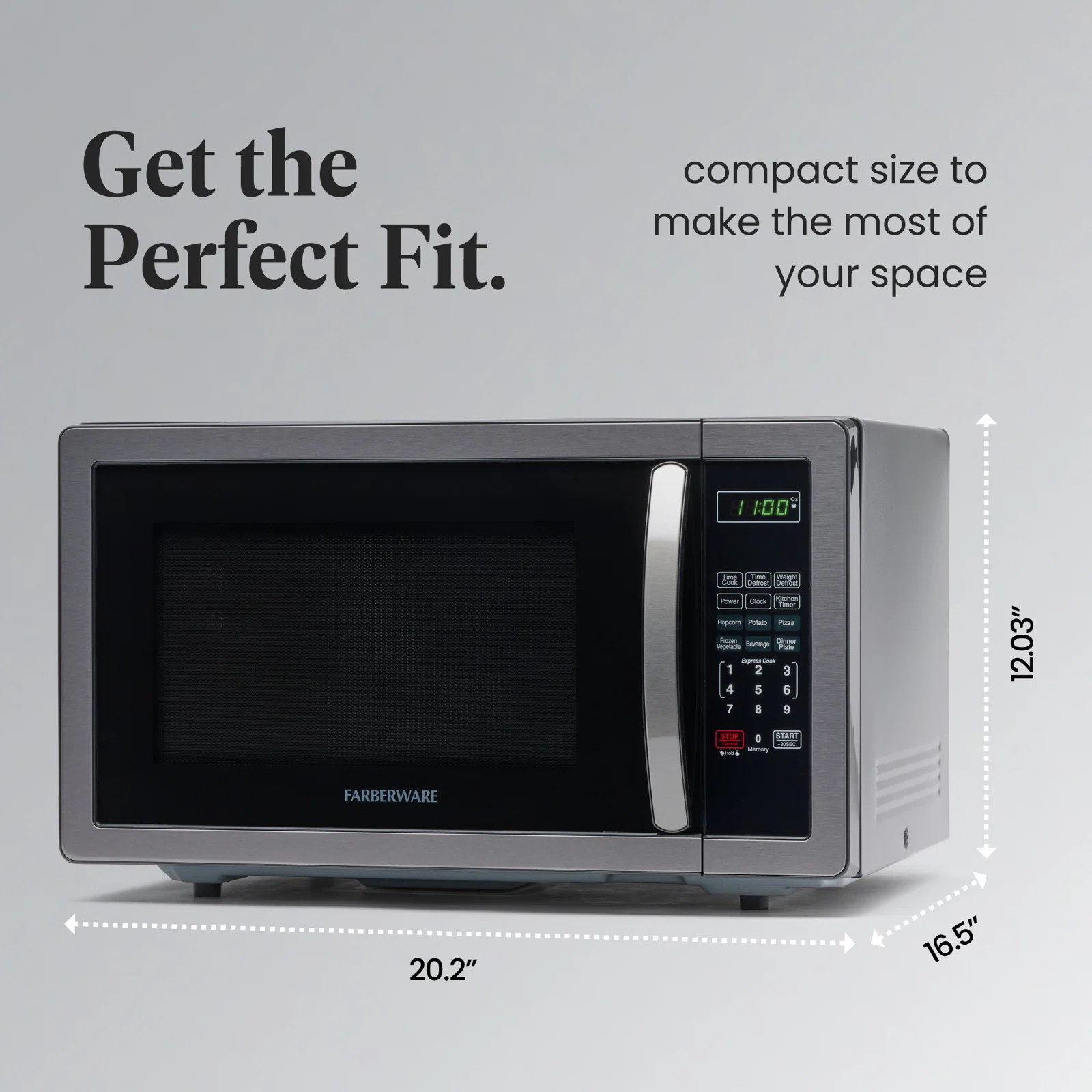 Farberware Classic Countertop Microwave Oven, 1.1 Cubic Feet cu. ft., 1000 watts, with Child Lock - Black Stainless Steel