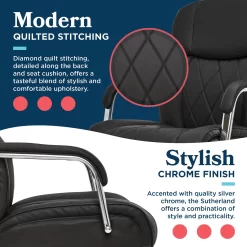 La-Z-Boy Sutherland Quilted Executive Office Chair with Padded Arms, Black