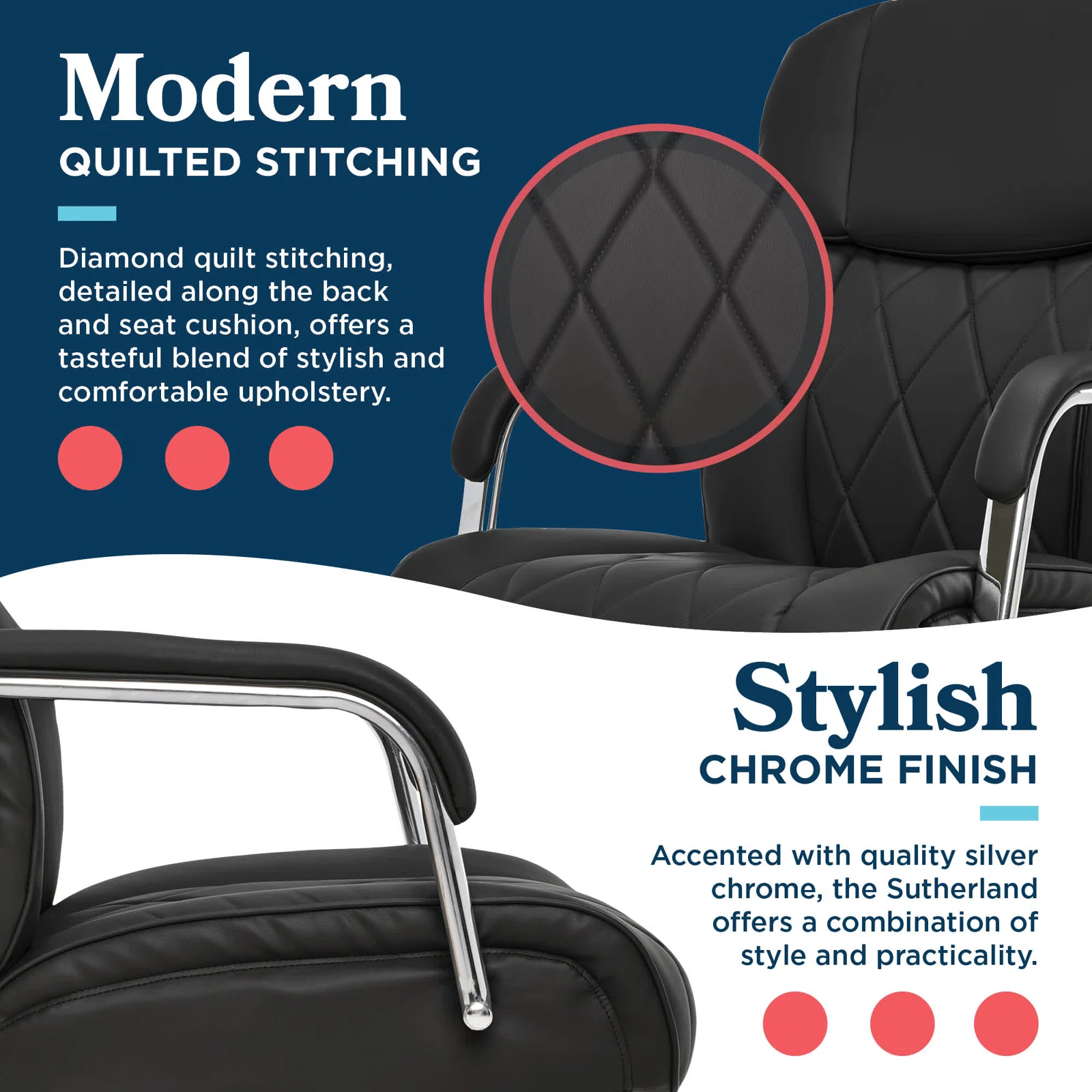 La-Z-Boy Sutherland Quilted Executive Office Chair with Padded Arms, Black