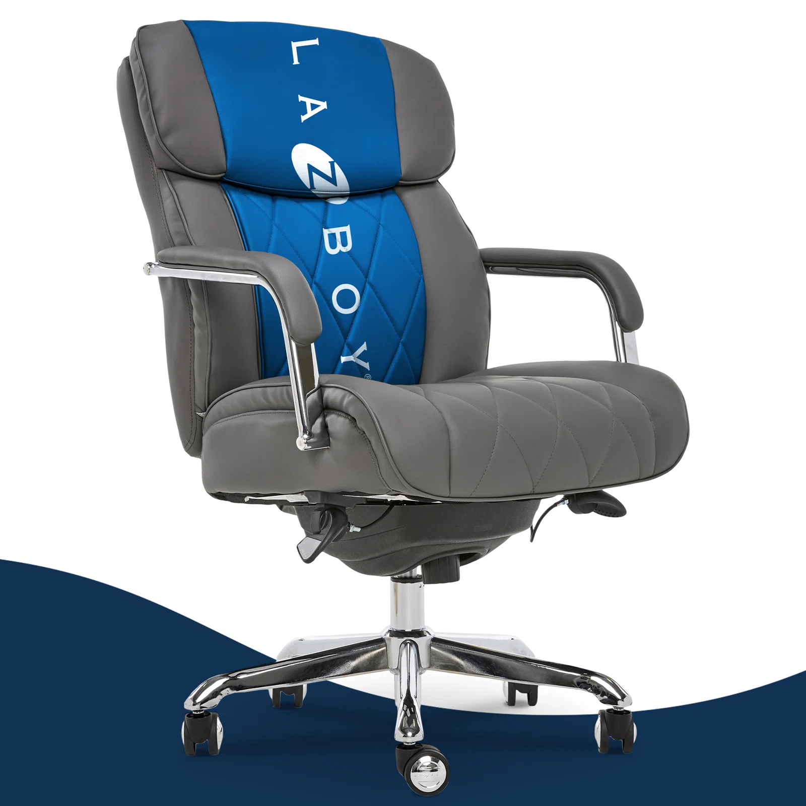 La-Z-Boy Sutherland Quilted Executive Office Chair with Padded Arms, Grey
