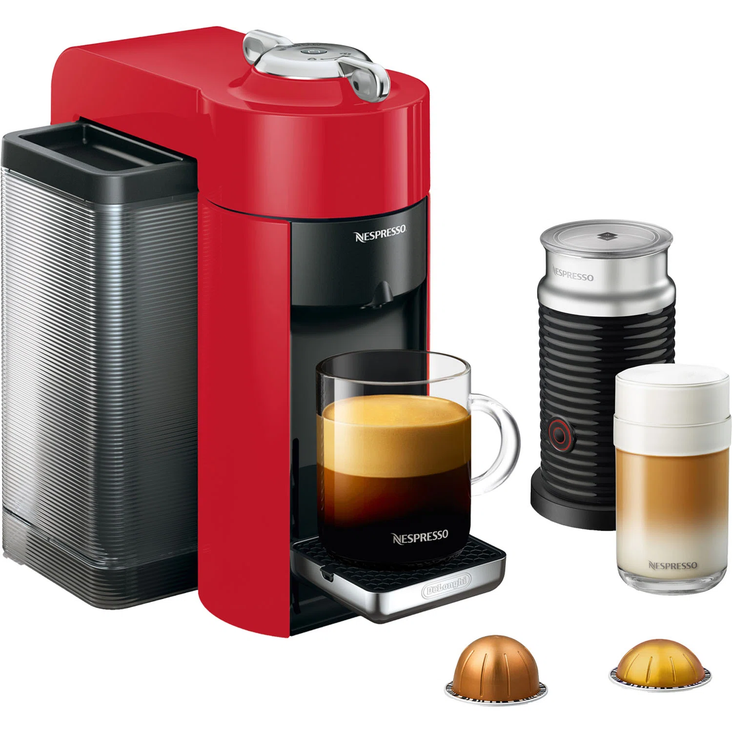 Nespresso Vertuo Coffee and Espresso Machine with Aeroccino Milk Frother by De'Longhi, Red