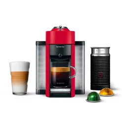 Nespresso Vertuo Coffee and Espresso Machine with Aeroccino Milk Frother by De'Longhi, Red