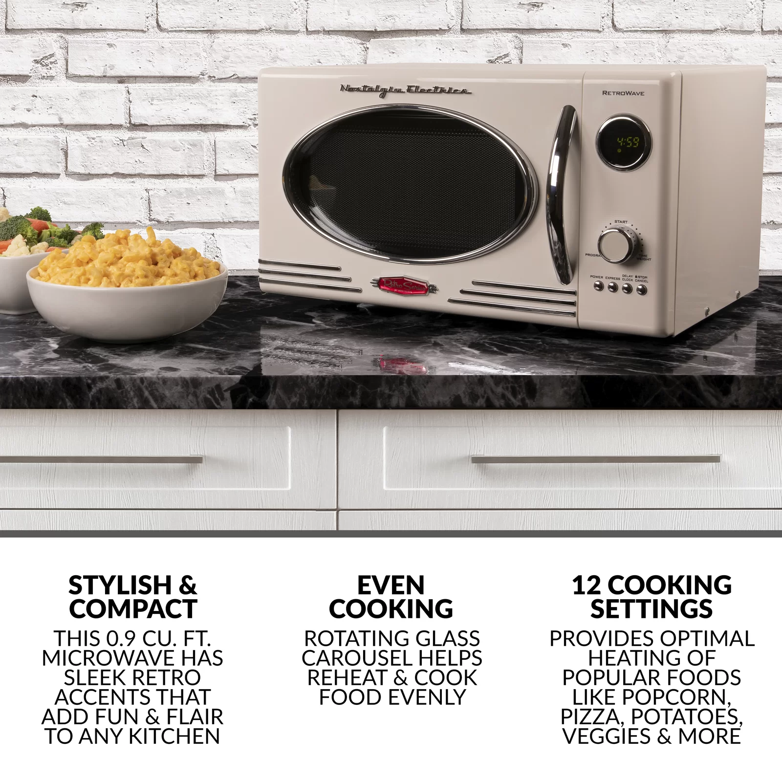 Nostalgia Retro 19" 0.9 cu ft. 800-Watt Countertop Microwave Oven
