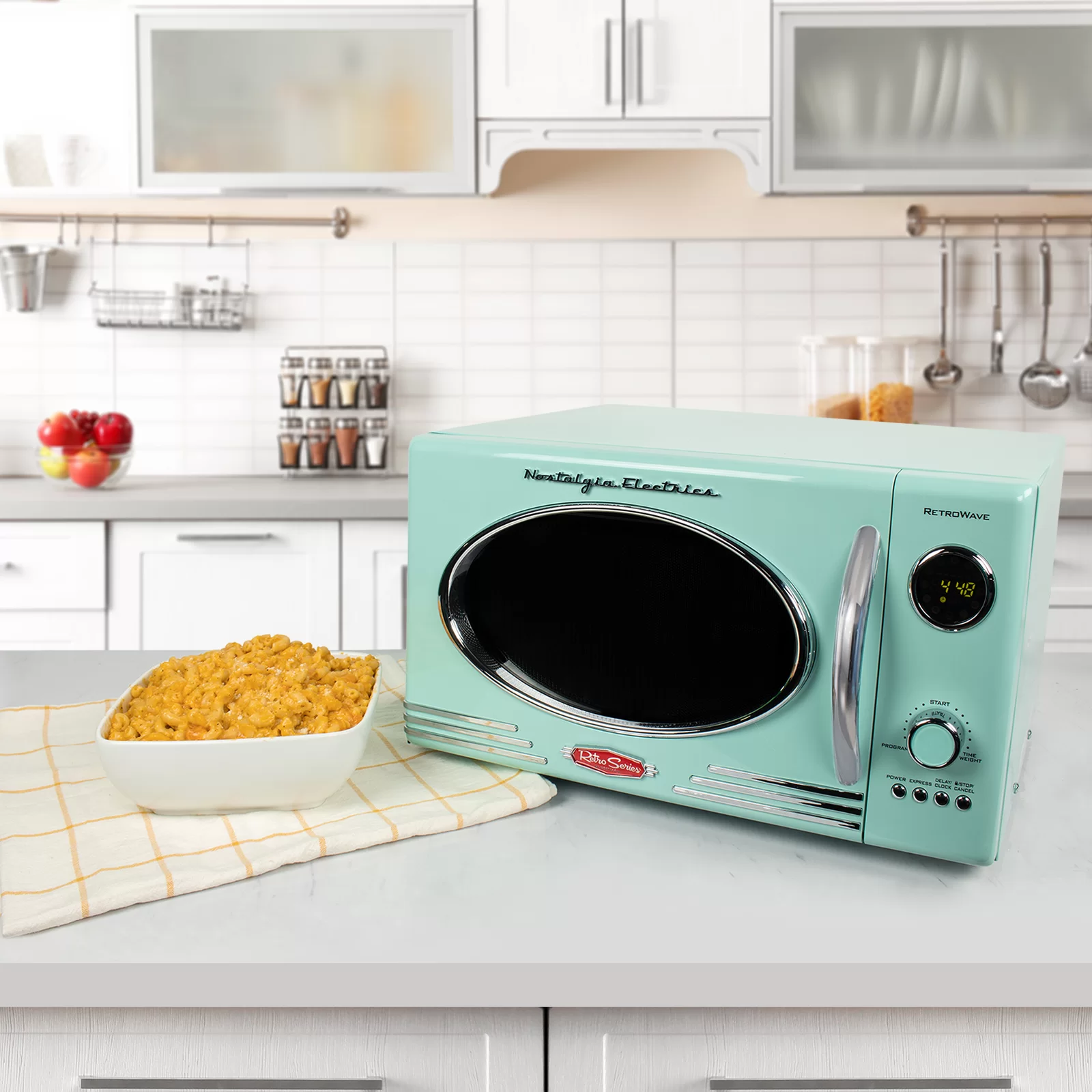 Nostalgia Retro 19" 0.9 cu ft. 800-Watt Countertop Microwave Oven, Aqua