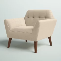 Mercury Row Petrin Wide Mid-Century Modern Lounge Chair, Cream