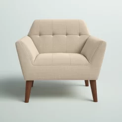 Mercury Row Petrin Wide Mid-Century Modern Lounge Chair, Cream
