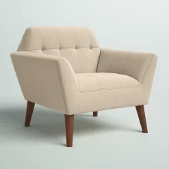 Mercury Row Petrin Wide Mid-Century Modern Lounge Chair, Cream