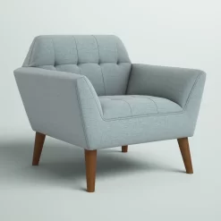 Mercury Row Petrin Wide Mid-Century Modern Lounge Chair, Light Blue