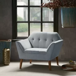 Mercury Row Petrin Wide Mid-Century Modern Lounge Chair, Light Blue