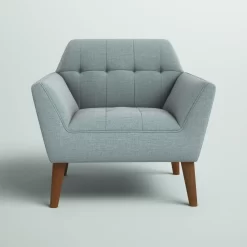 Mercury Row Petrin Wide Mid-Century Modern Lounge Chair, Light Blue