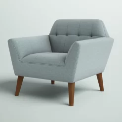 Mercury Row Petrin Wide Mid-Century Modern Lounge Chair, Light Blue