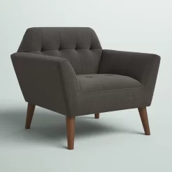 Mercury Row Petrin Wide Mid-Century Modern Lounge Chair, Charcoal