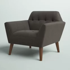 Mercury Row Petrin Wide Mid-Century Modern Lounge Chair, Charcoal