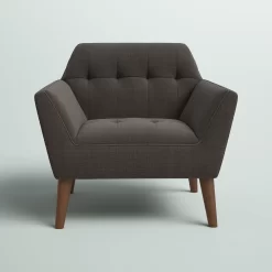 Mercury Row Petrin Wide Mid-Century Modern Lounge Chair, Charcoal