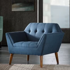 Mercury Row Petrin Wide Mid-Century Modern Lounge Chair, Blue