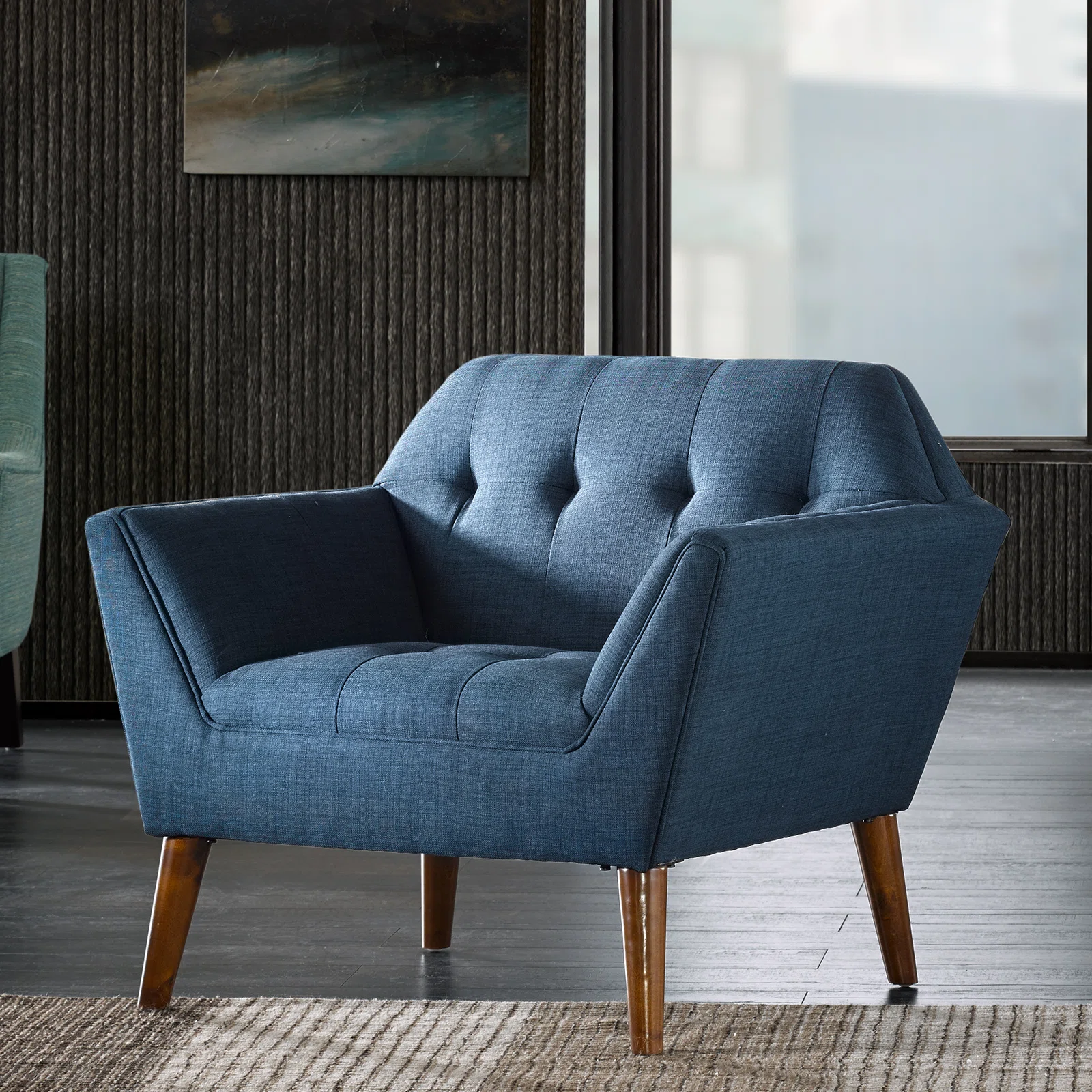 Mercury Row Petrin Wide Mid-Century Modern Lounge Chair, Blue