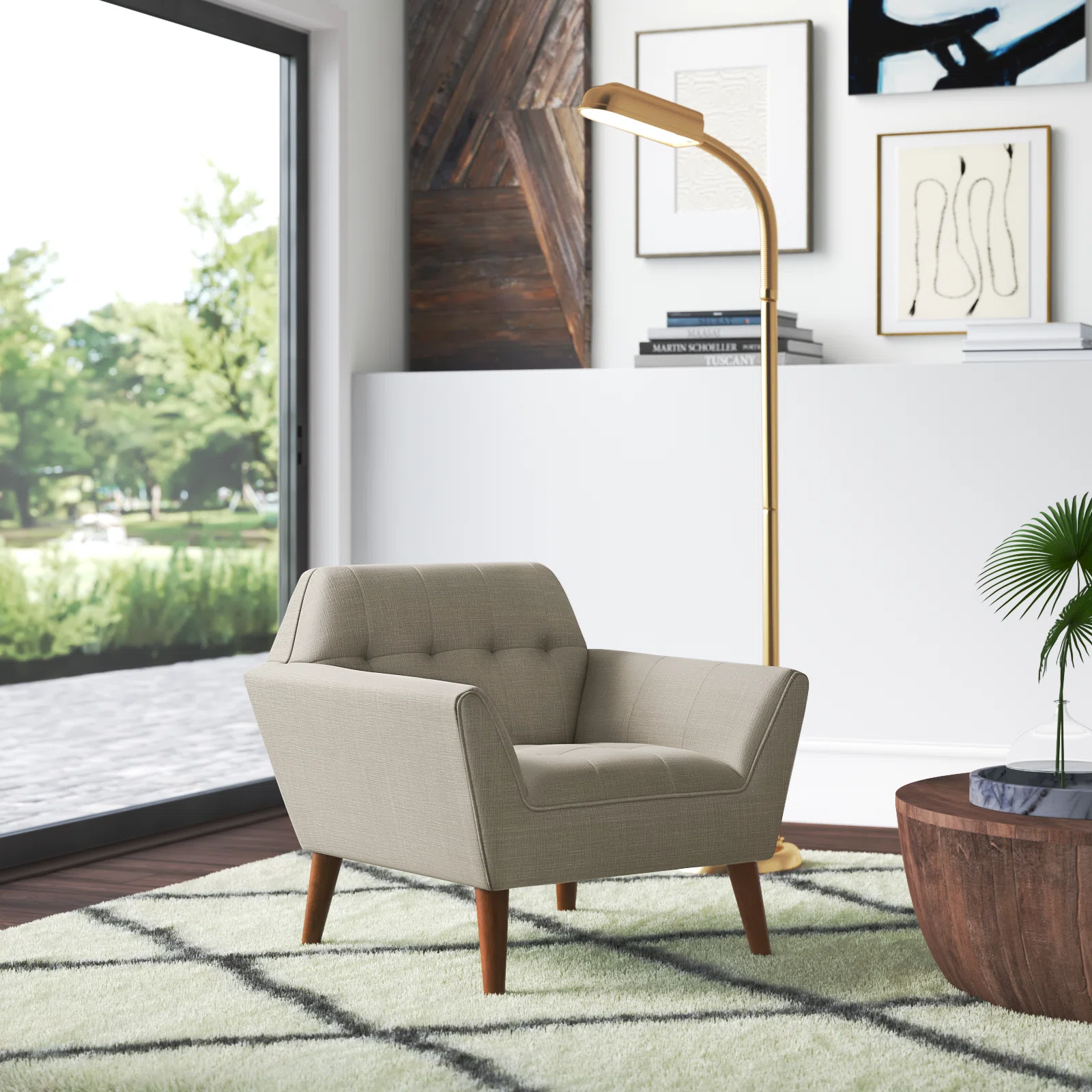 Mercury Row Petrin Wide Mid-Century Modern Lounge Chair, Light Gray