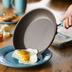 Rachael Ray Cucina Hard Enamel Nonstick Cookware and Measuring Cup Set, 18-Piece, Agave Blue