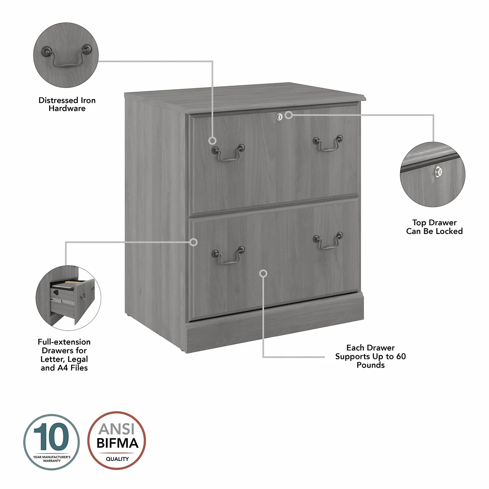 Bush Furniture Saratoga 26.85'' Wide 2 -Drawer File Cabinet - Modern Gray