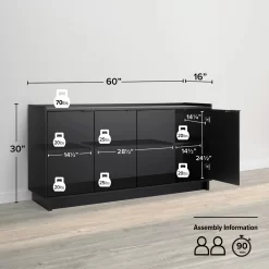 Prepac Finnley Sideboard Cabinet Buffet Cabinet, Black