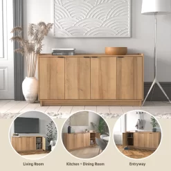 Prepac Finnley Sideboard Cabinet Buffet Cabinet, Oak