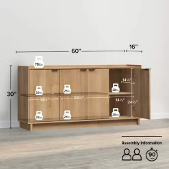 Prepac Finnley Sideboard Cabinet Buffet Cabinet, Oak