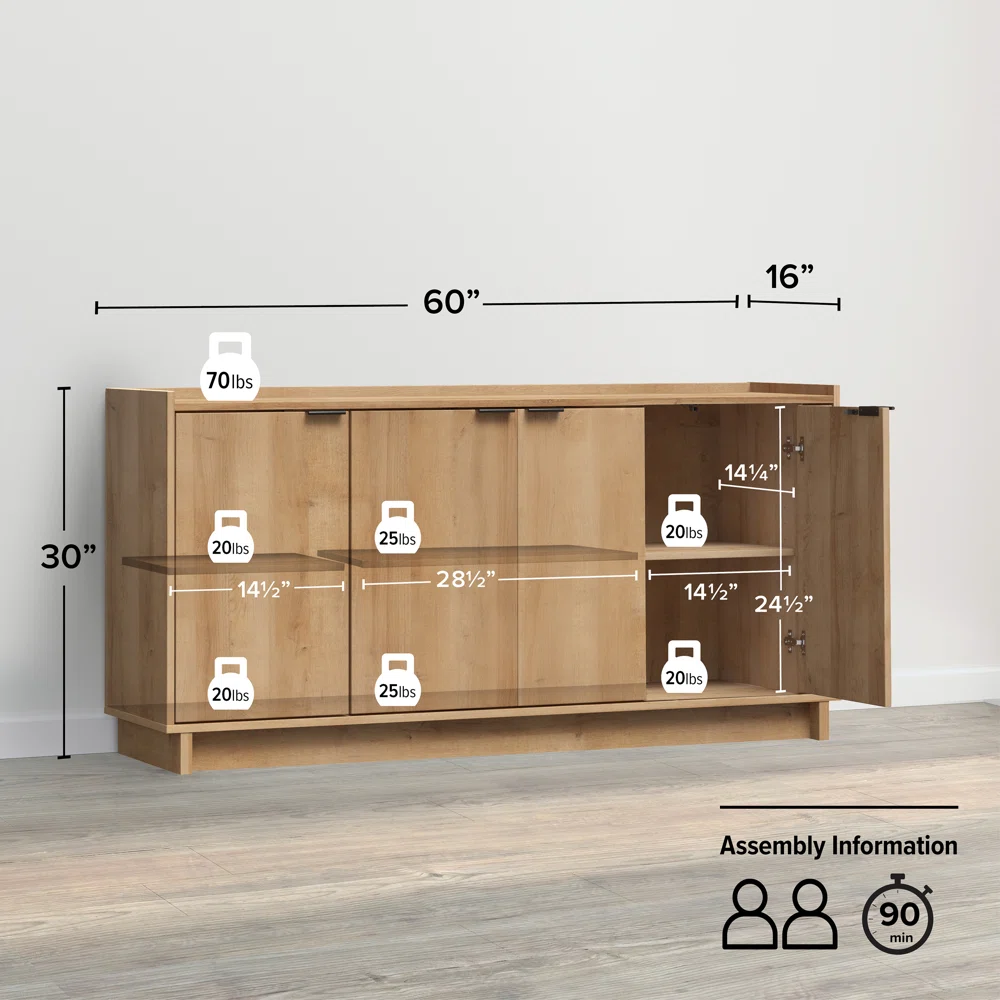 Prepac Finnley Sideboard Cabinet Buffet Cabinet, Oak