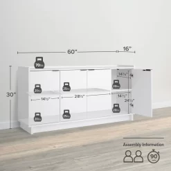 Prepac Finnley Sideboard Cabinet Buffet Cabinet, White