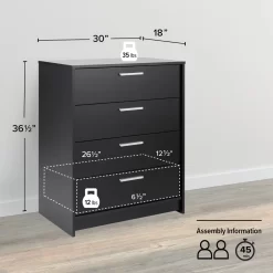 Prepac Studio Essentials 30'' W 4 - Drawer Dresser, Black