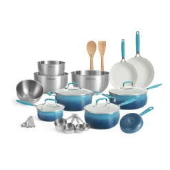 The Pioneer Woman 25-Piece Ceramic Nonstick Aluminum Cookware Set, Ombre Teal