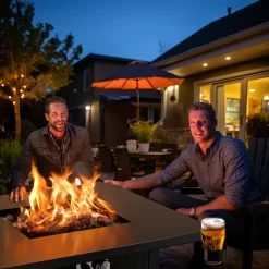 Myfurnideal 28 Inch Propane Fire Pits with Lid and Lava Rock, 50000 BTU Steel Gas Fire Pit Table for Outdoor