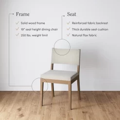 Nathan James Linus Modern Upholstered Dining Chair, Solid Rubberwood Legs in a Wire-Brushed Light Brown Finish