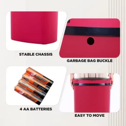 BestOffice 13 Gallon Plastic Touchless Trash Can with Motion Sensor for Indoor Use, 2 Pack(Red)