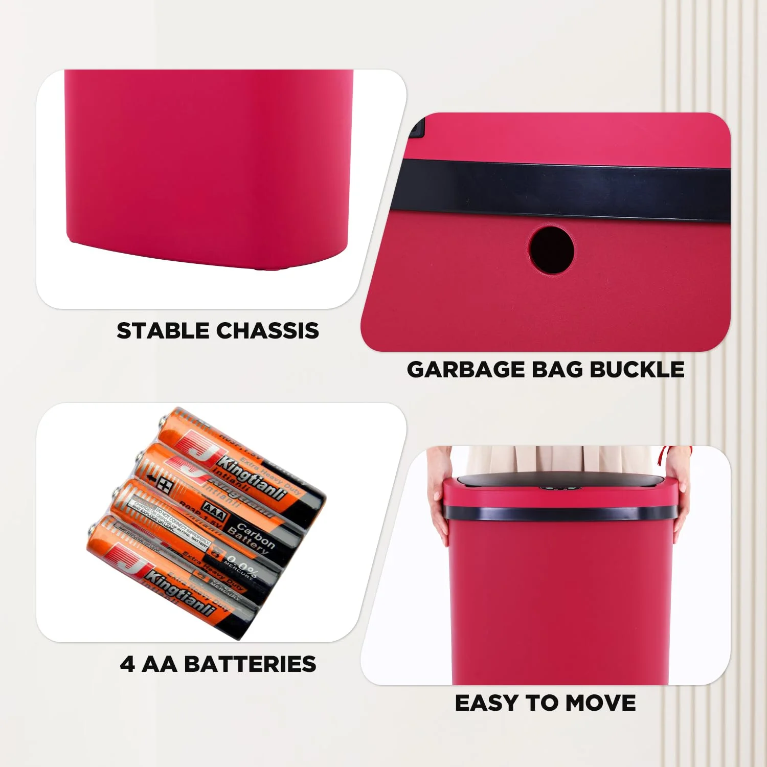 BestOffice 13 Gallon Plastic Touchless Trash Can with Motion Sensor for Indoor Use, 2 Pack(Red)