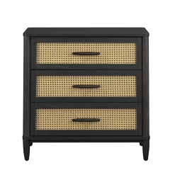 Better Homes & Gardens Springwood Caning 3-Drawer Nightstand with USB, Charcoal finish