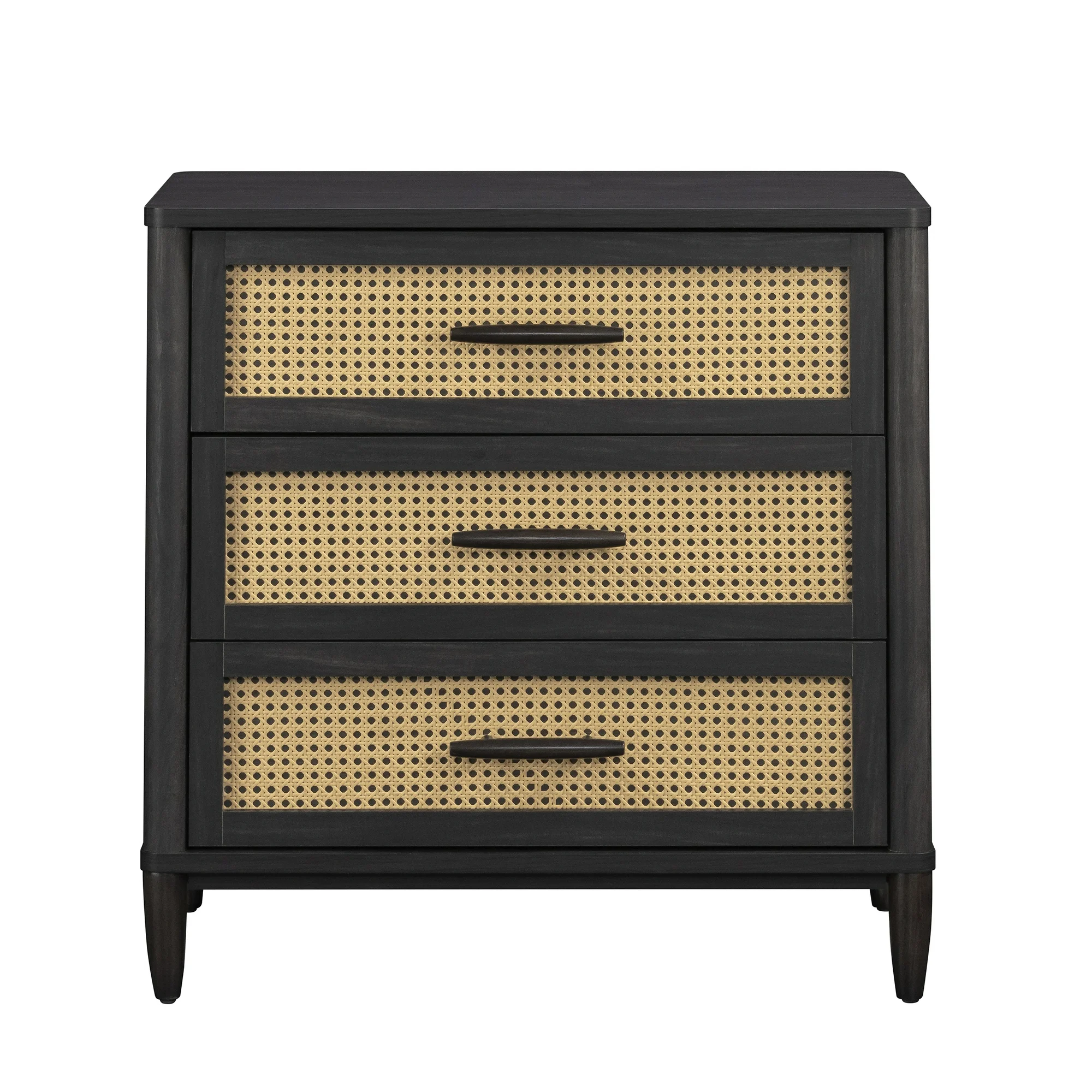 Better Homes & Gardens Springwood Caning 3-Drawer Nightstand with USB, Charcoal finish
