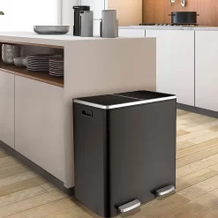 Pirecart 16 Gallon Trash Can 8 Gallon Dual Compartment Step on Kitchen Garbage Can Stainless Steel