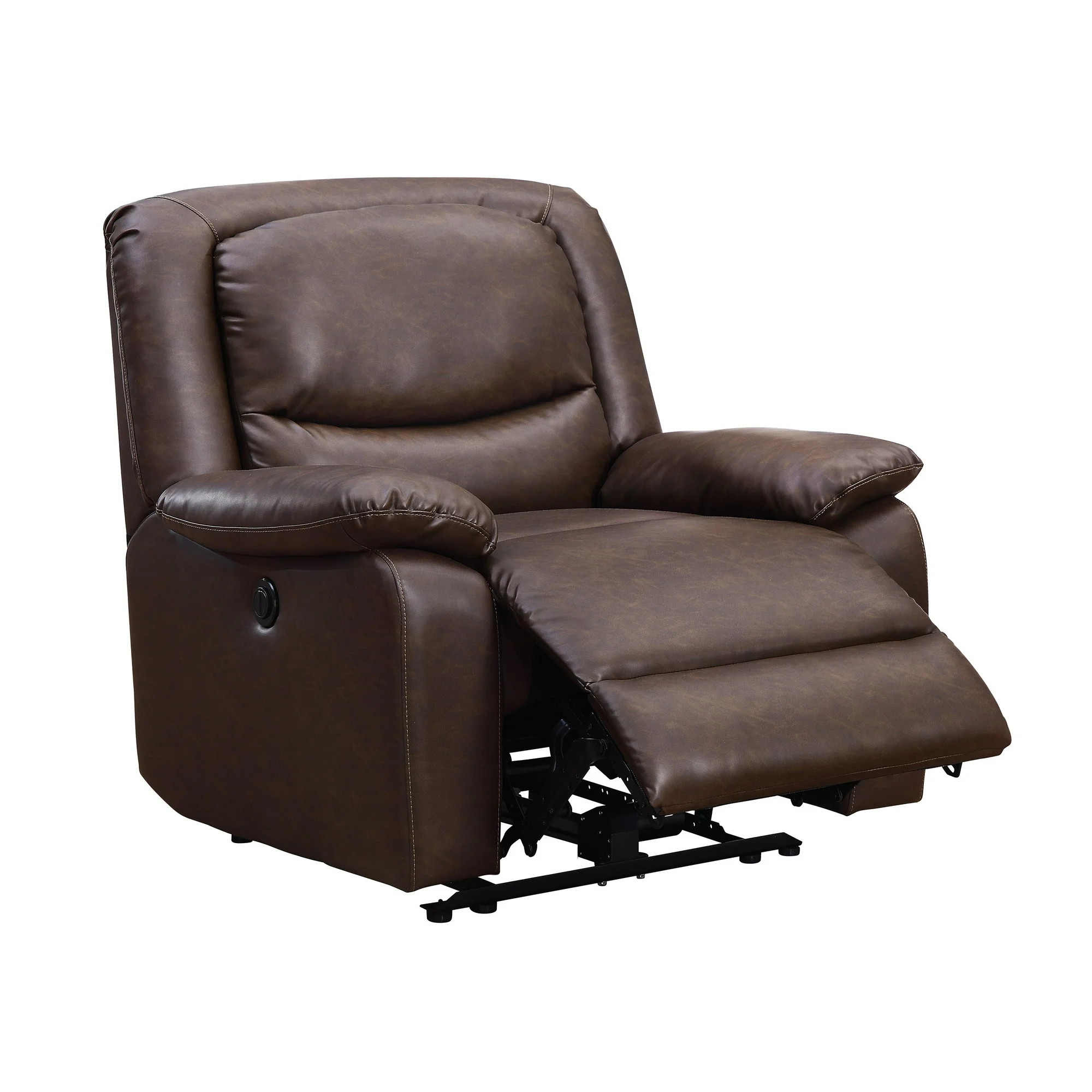Serta Push-Button Power Recliner with Deep Body Cushions, Brown Faux Leather Upholstery