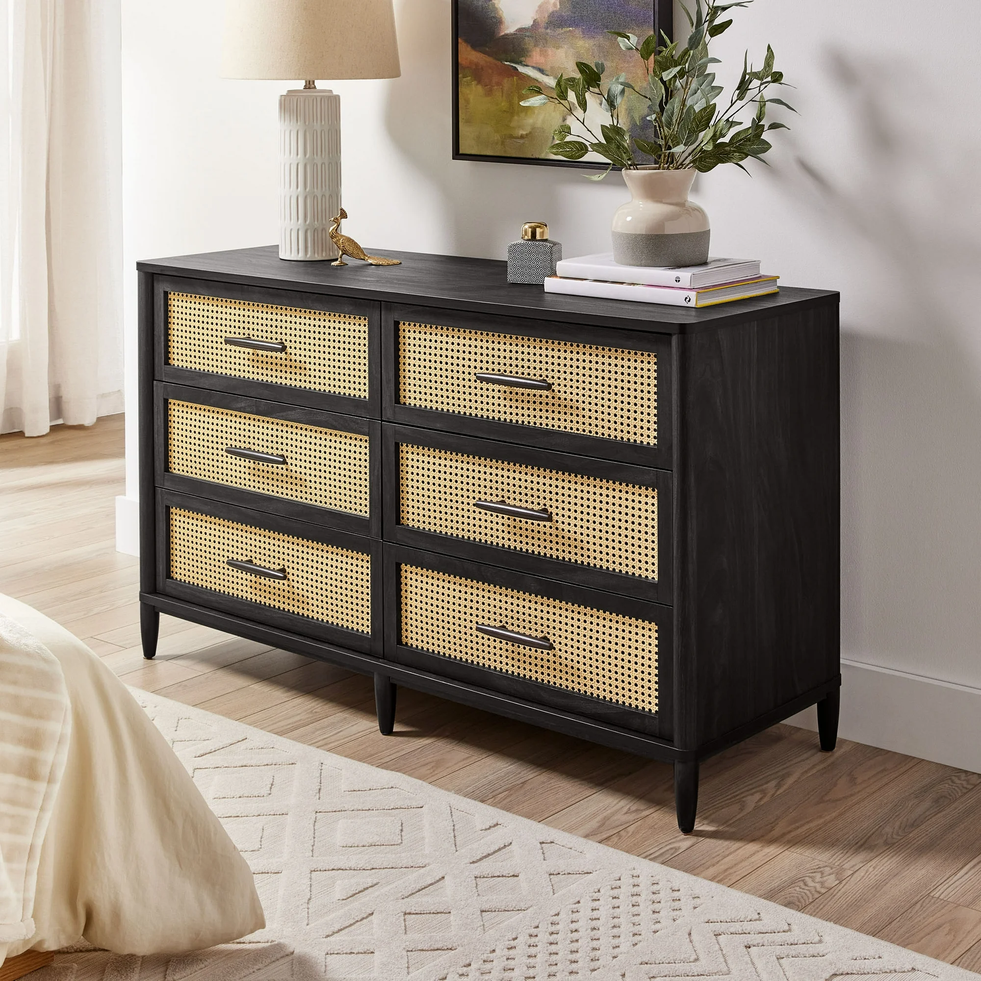 Better Homes & Gardens Springwood Caning 6-Drawer Dresser, Charcoal Finish