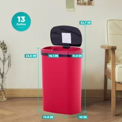 BestOffice 13 Gallon Plastic Touchless Trash Can with Motion Sensor for Indoor Use, 2 Pack(Red)