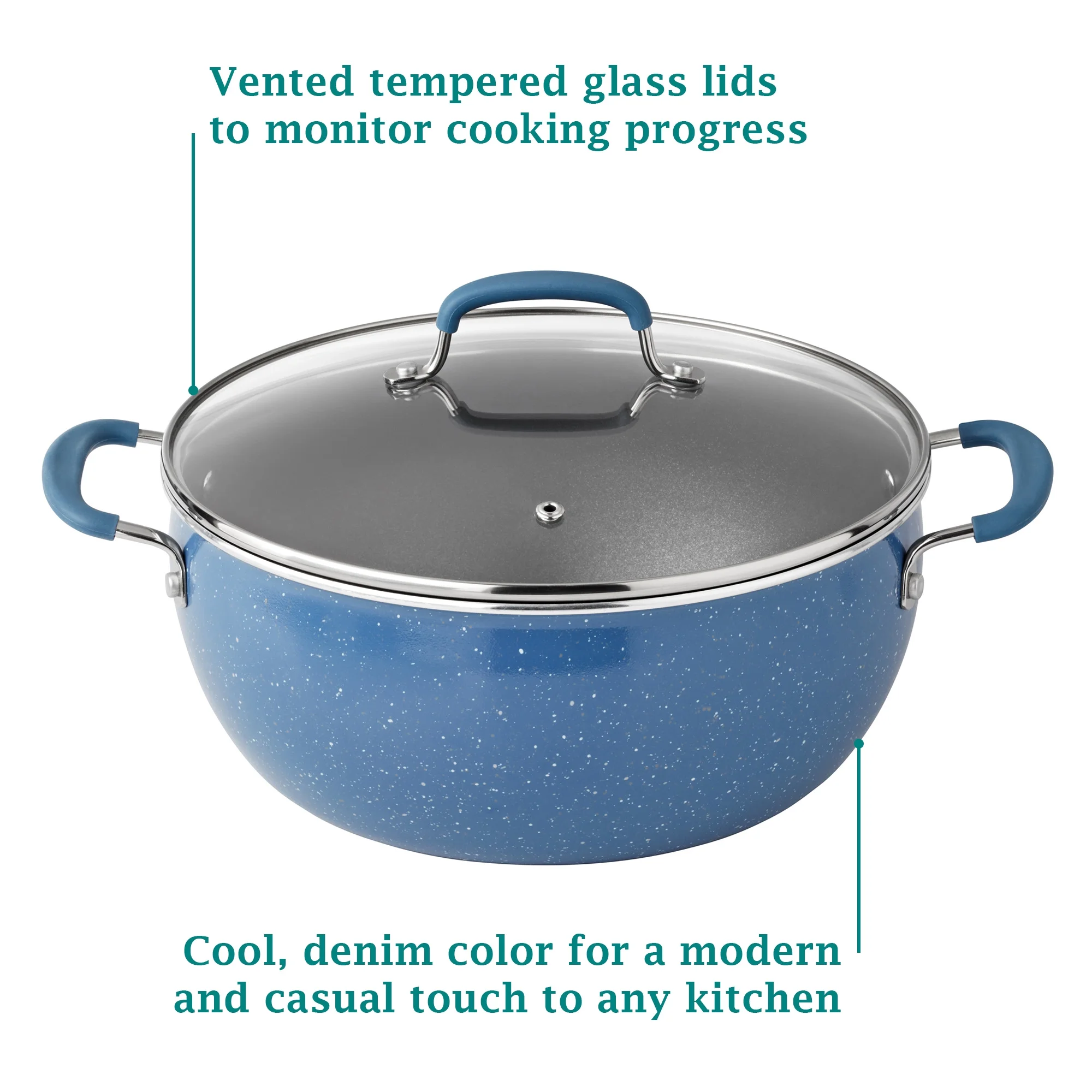 The Pioneer Woman Frontier Speckle 18 Piece Nonstick Aluminum Cookware Set, Blue