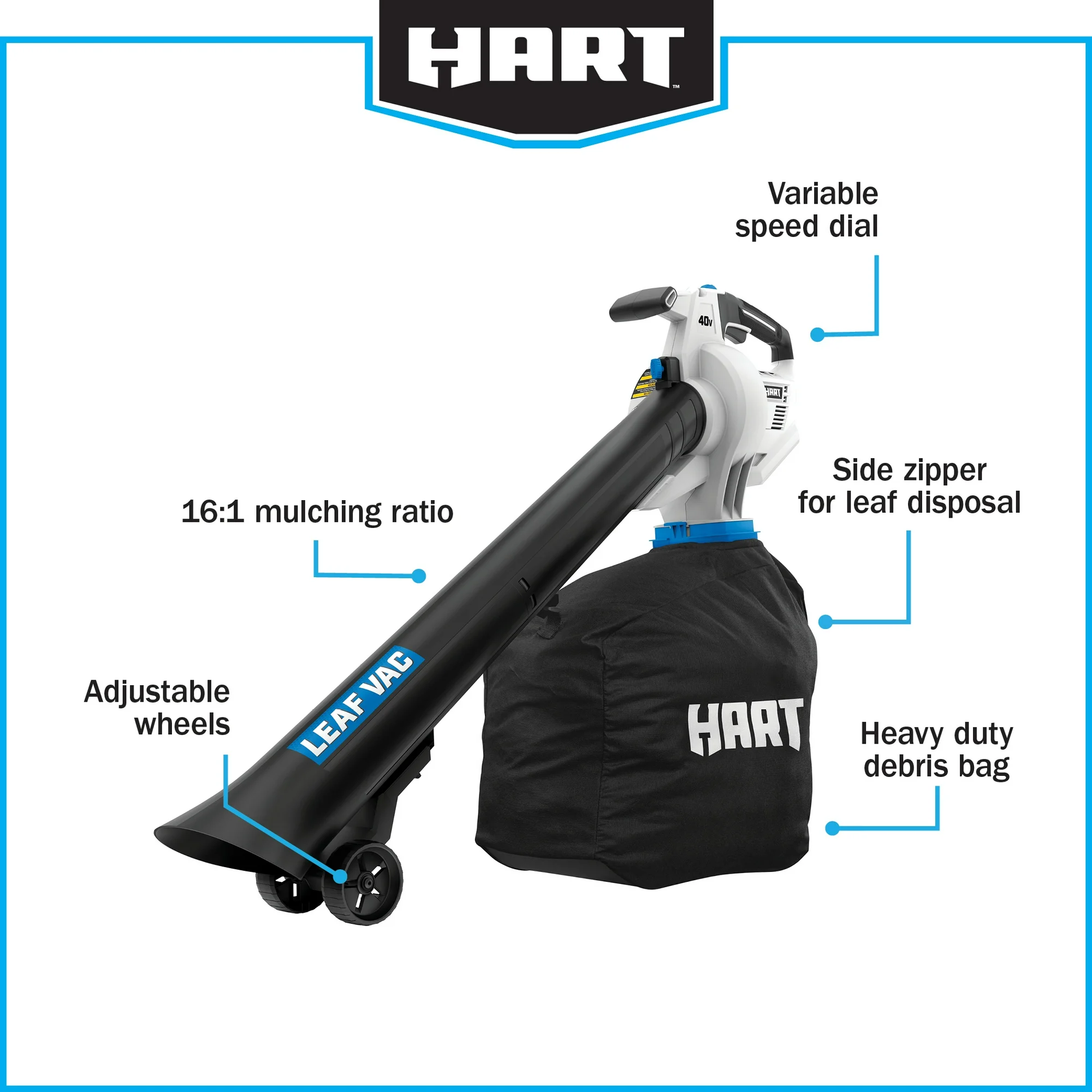 HART 40V Cordless Leaf Vacuum Kit, (1) 4.0Ah Lithium-Ion Battery