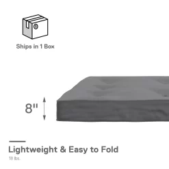 DHP Caden 8 Inch Futon Mattress with Tufted Cover and Recycled Polyester Fill, Full Size, Gray
