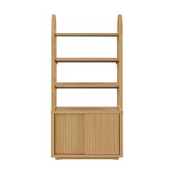 Beautiful Fluted 3-Shelf Bookcase with Storage Cabinet by Drew Barrymore, Adults, Light Honey Wood Finish