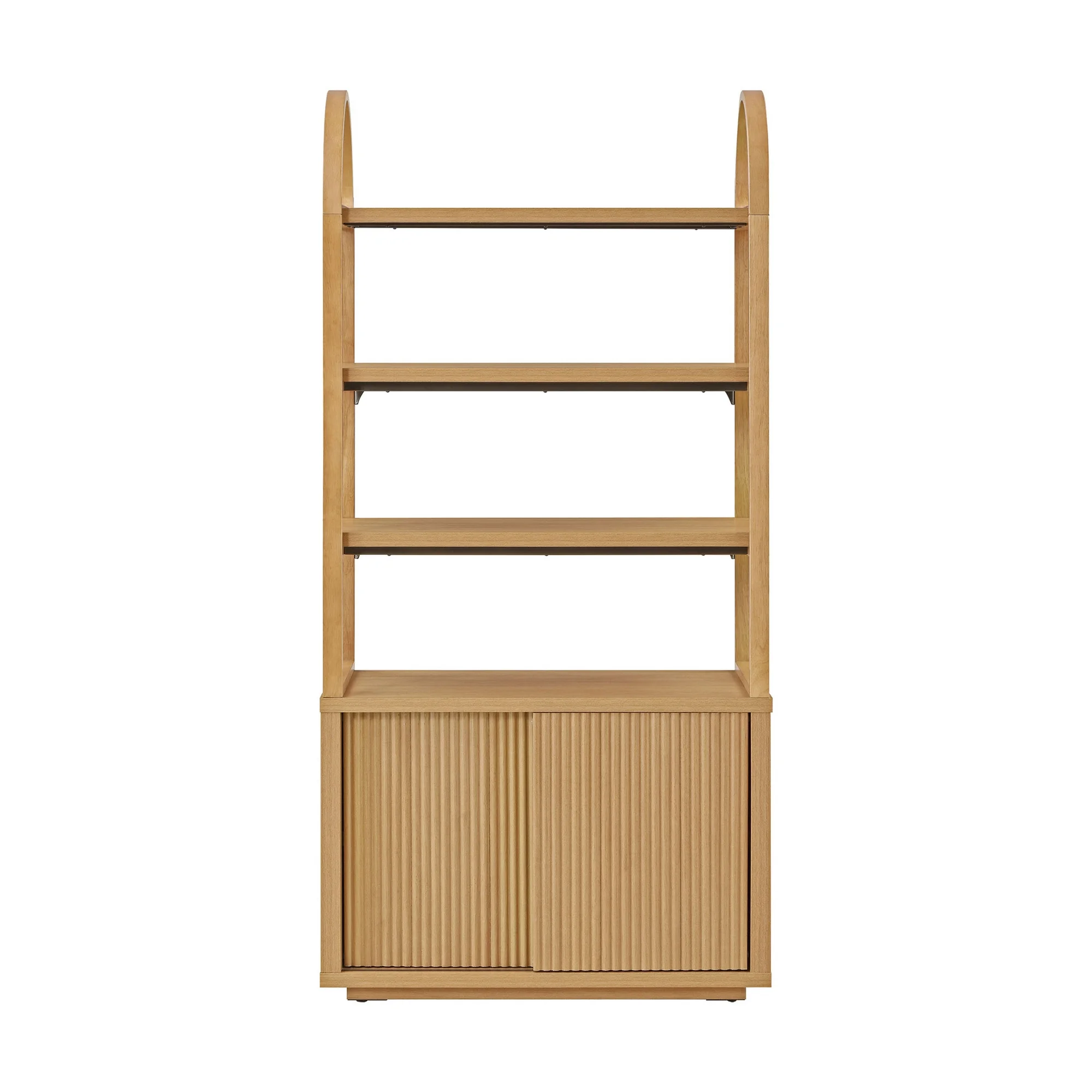 Beautiful Fluted 3-Shelf Bookcase with Storage Cabinet by Drew Barrymore, Adults, Light Honey Wood Finish