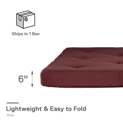 Mainstays 6 Inch Futon Mattress with Tufted Cover and Recycled Polyester Fill, Full, Ruby Red