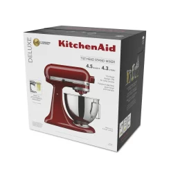 KitchenAid Deluxe 4.5 Stand Mixer, Empire Red with Flat Beater, Dough Hook, Whip
