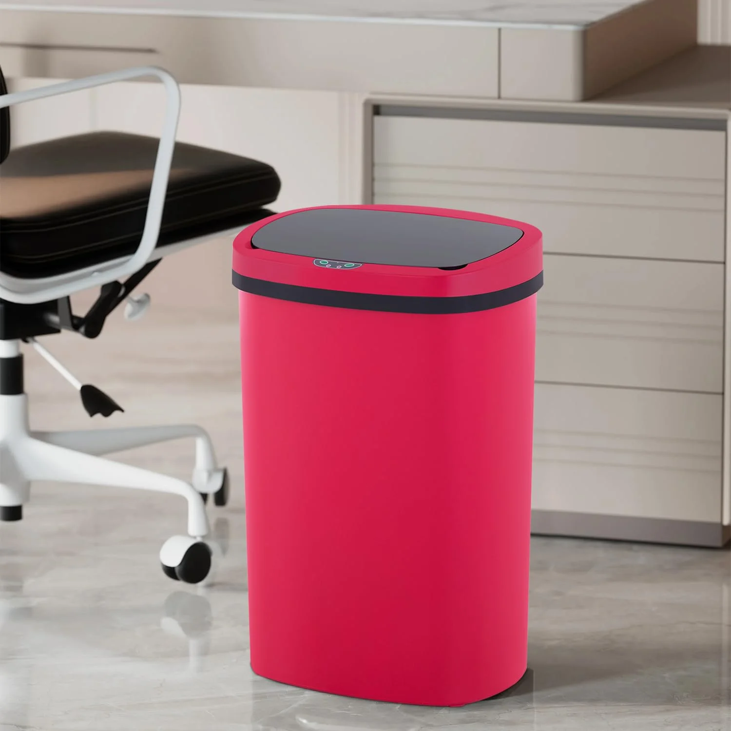 BestOffice 13 Gallon Plastic Touchless Trash Can with Motion Sensor for Indoor Use, 2 Pack(Red)