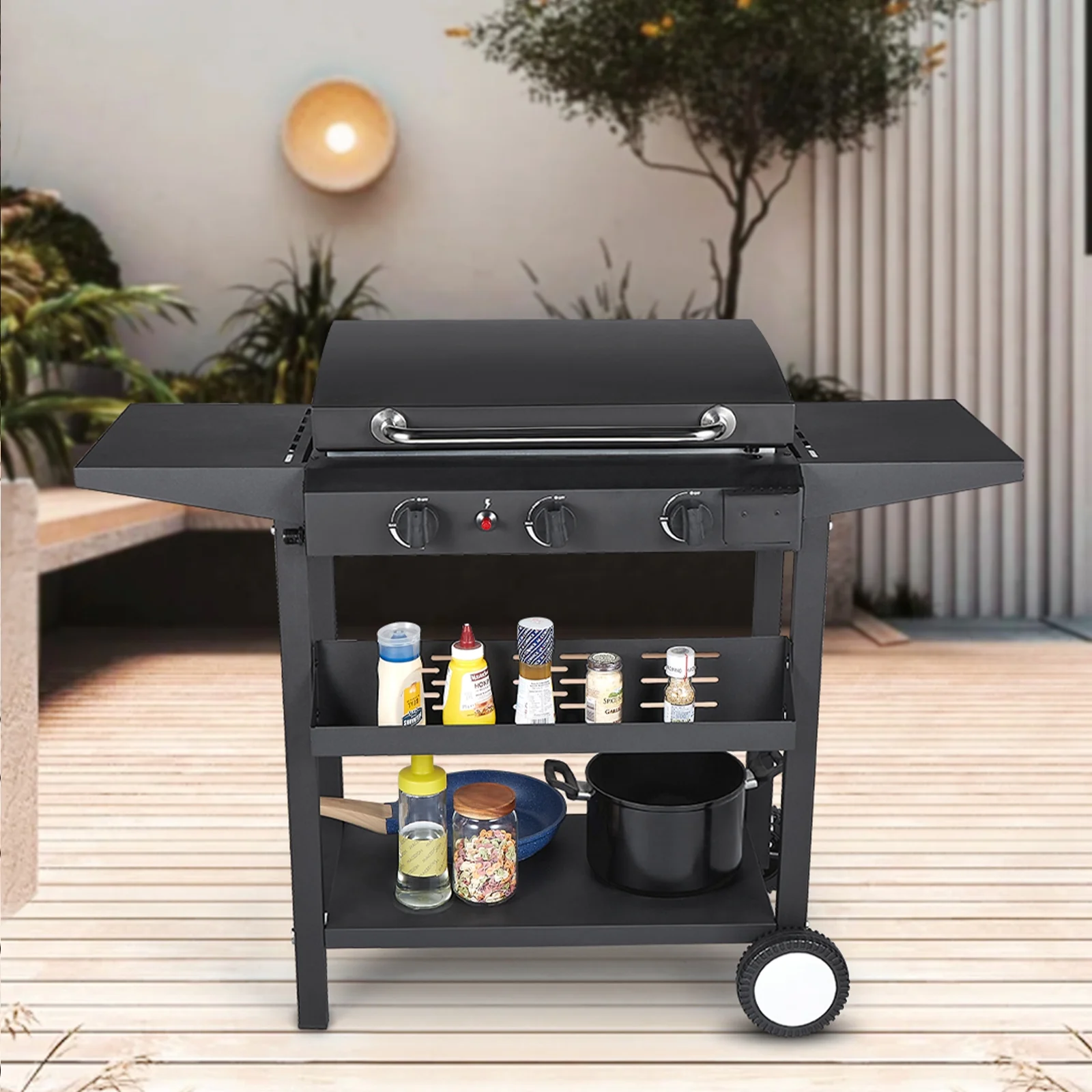 HONGGE 3-Burner Propane Flat Top Gas Grill Griddle, for BBQ, Camping