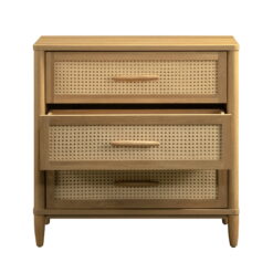 Better Homes & Gardens Springwood Caning 3-Drawer Nightstand with USB, Light Honey finish